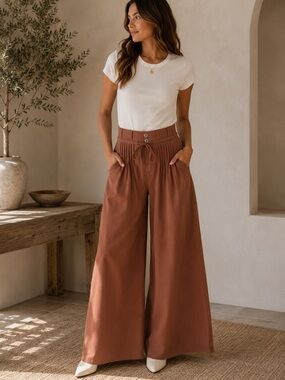 SM202 | Elegant Chocolate Wide Leg Pants